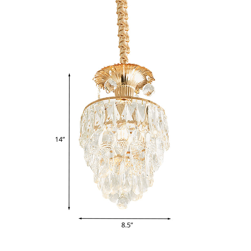 1-Light Clear Crystal Down Lighting Modern Gold Tapered/Layered Dining Table Pendant Lamp Clearhalo 'Ceiling Lights' 'Pendant Lights' 'Pendants' Lighting' 983019