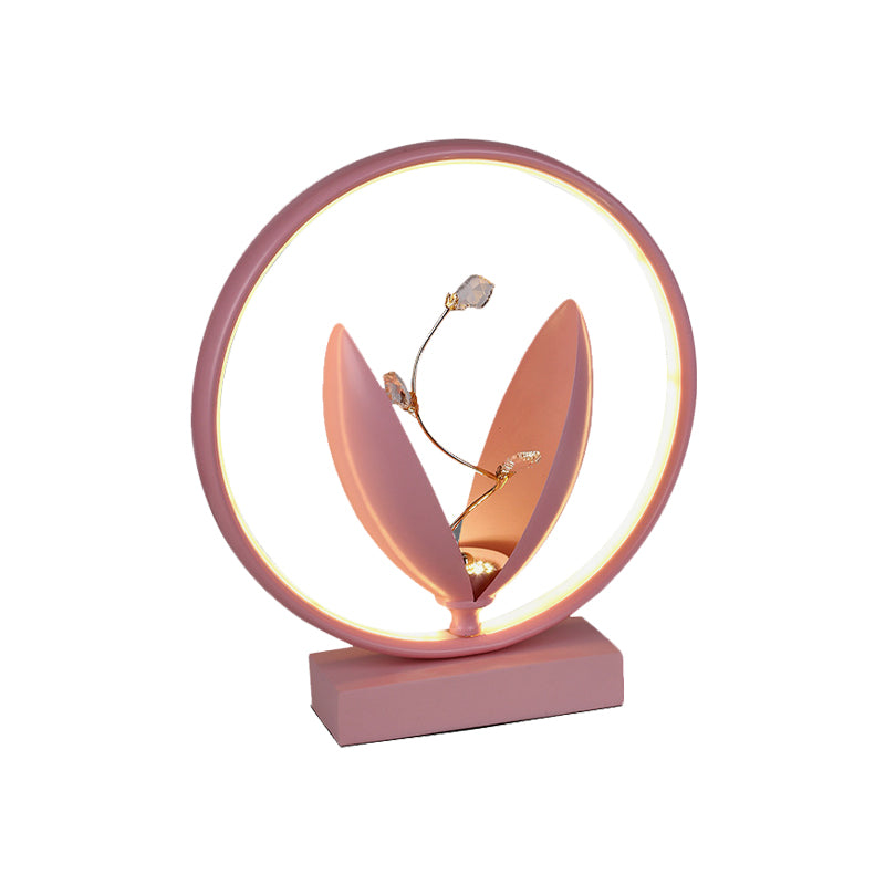 LED Nightstand Light Modern Novelty Flowering Aluminum Table Lamp with Crystal Accent in Black/Red/Pink Clearhalo 'Lamps' 'Table Lamps' Lighting' 983041