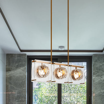 Rectangular Kitchen Island Light Postmodern Clear Crystal 3/4 Heads Gold Hanging Lamp Kit 3 Gold Clearhalo 'Ceiling Lights' 'Island Lights' Lighting' 983054