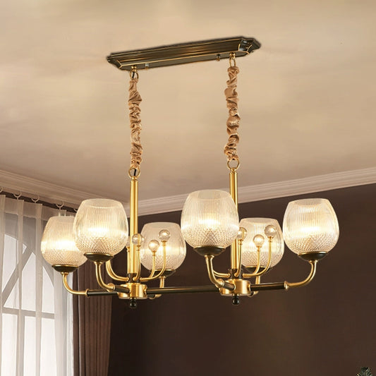 Post-Modern Cup Shade Hanging Light 6 Bulbs Ribbed Glass Island Pendant in Gold and Black Gold Clearhalo 'Ceiling Lights' 'Island Lights' Lighting' 983059