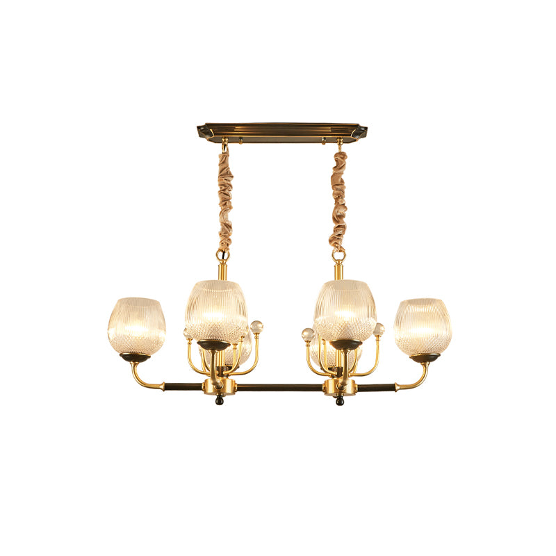 Post-Modern Cup Shade Hanging Light 6 Bulbs Ribbed Glass Island Pendant in Gold and Black Clearhalo 'Ceiling Lights' 'Island Lights' Lighting' 983060