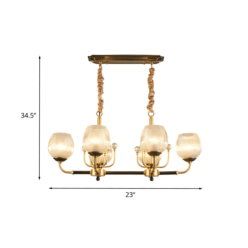 Post-Modern Cup Shade Hanging Light 6 Bulbs Ribbed Glass Island Pendant in Gold and Black Clearhalo 'Ceiling Lights' 'Island Lights' Lighting' 983062