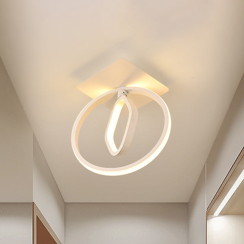 Ring and Rhombus Flush Mount Modern Acrylic White/Black LED Ceiling Lighting in White/Warm Light for Bedroom Clearhalo 'Ceiling Lights' 'Close To Ceiling Lights' 'Close to ceiling' 'Flush mount' Lighting' 983064