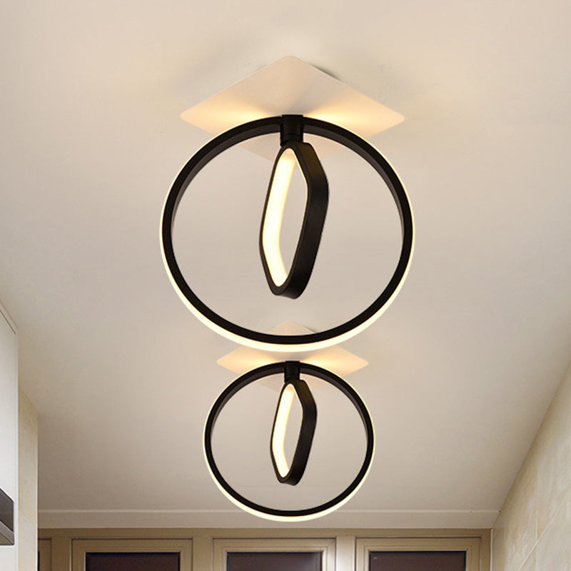 Ring and Rhombus Flush Mount Modern Acrylic White/Black LED Ceiling Lighting in White/Warm Light for Bedroom Clearhalo 'Ceiling Lights' 'Close To Ceiling Lights' 'Close to ceiling' 'Flush mount' Lighting' 983068