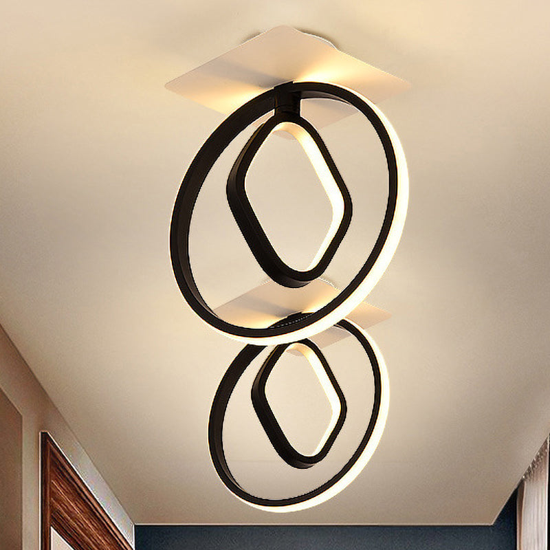 Ring and Rhombus Flush Mount Modern Acrylic White/Black LED Ceiling Lighting in White/Warm Light for Bedroom Clearhalo 'Ceiling Lights' 'Close To Ceiling Lights' 'Close to ceiling' 'Flush mount' Lighting' 983069