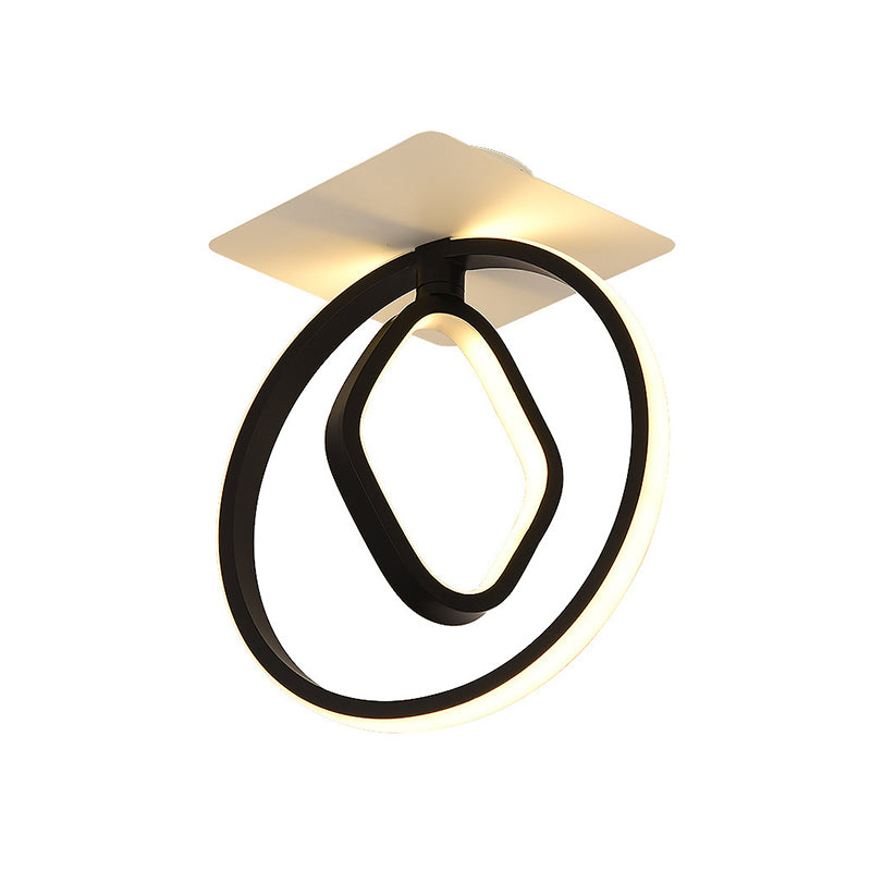 Ring and Rhombus Flush Mount Modern Acrylic White/Black LED Ceiling Lighting in White/Warm Light for Bedroom Clearhalo 'Ceiling Lights' 'Close To Ceiling Lights' 'Close to ceiling' 'Flush mount' Lighting' 983070