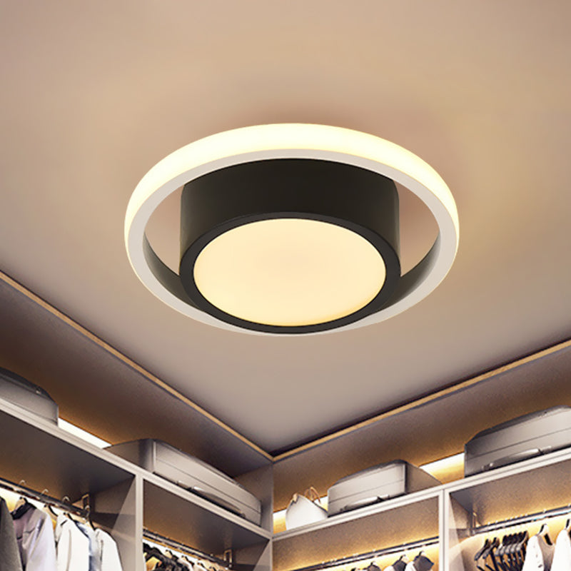 Contemporary Circular Flush Light Acrylic Living Room LED Close to Ceiling Lamp in Black, White/Warm Light