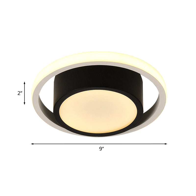 Contemporary Circular Flush Light Acrylic Living Room LED Close to Ceiling Lamp in Black, White/Warm Light