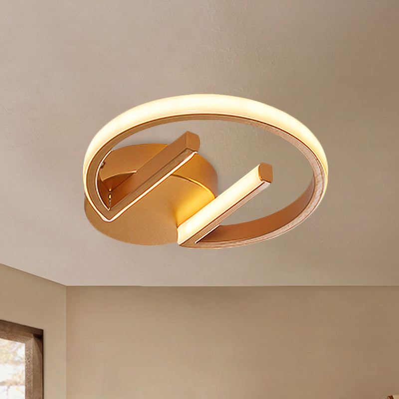 Gold Geometric Flush Mount Lamp Simplicity LED Metal Ceiling Light Fixture, White/Warm Light