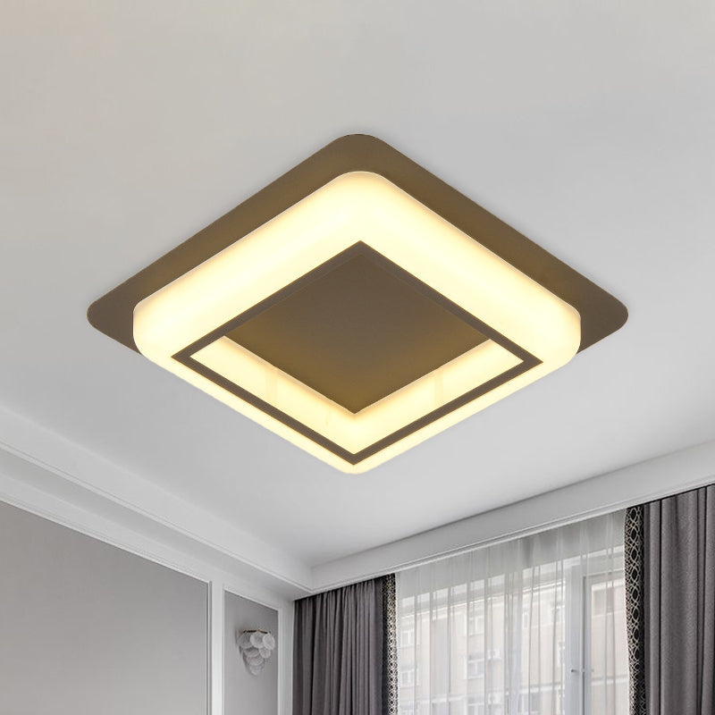 Square Ceiling Flush Mount Contemporary Acrylic Bedroom LED Flush Light Fixture in White/Black/Grey Grey Clearhalo 'Ceiling Lights' 'Close To Ceiling Lights' 'Close to ceiling' 'Flush mount' Lighting' 983107
