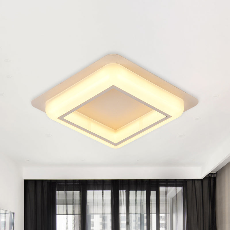 Square Ceiling Flush Mount Contemporary Acrylic Bedroom LED Flush Light Fixture in White/Black/Grey White Clearhalo 'Ceiling Lights' 'Close To Ceiling Lights' 'Close to ceiling' 'Flush mount' Lighting' 983111