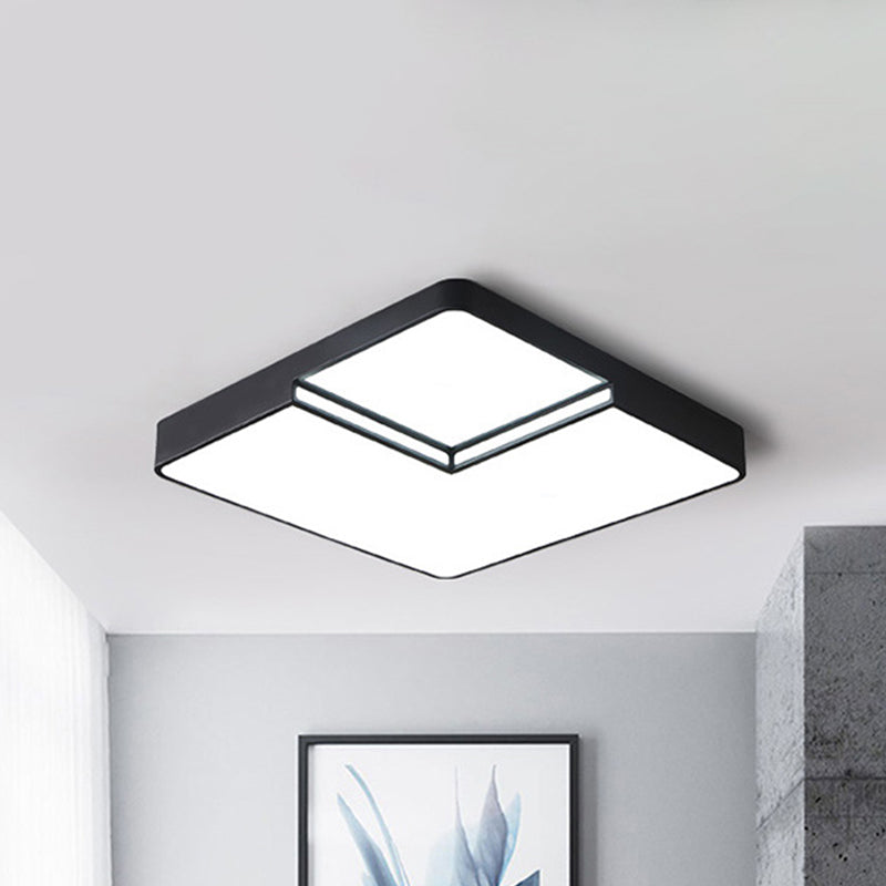 White/Black Square Flush Mount Lighting Modern LED Acrylic Ceiling Light Fixture in White/Warm Light, 16.5"/20.5" W Clearhalo 'Ceiling Lights' 'Close To Ceiling Lights' 'Close to ceiling' 'Flush mount' Lighting' 983145