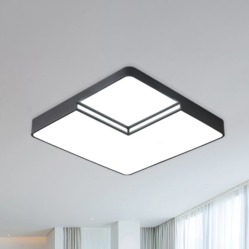 White/Black Square Flush Mount Lighting Modern LED Acrylic Ceiling Light Fixture in White/Warm Light, 16.5"/20.5" W Clearhalo 'Ceiling Lights' 'Close To Ceiling Lights' 'Close to ceiling' 'Flush mount' Lighting' 983146