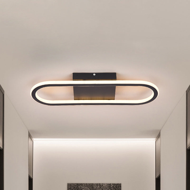 15"/19" L Metal Ellipse Flush Light Simplicity Black/White LED Ceiling Mounted Fixture, White/Warm Light Black Clearhalo 'Ceiling Lights' 'Close To Ceiling Lights' 'Close to ceiling' 'Flush mount' Lighting' 983152
