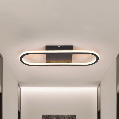 15"/19" L Metal Ellipse Flush Light Simplicity Black/White LED Ceiling Mounted Fixture, White/Warm Light Black Clearhalo 'Ceiling Lights' 'Close To Ceiling Lights' 'Close to ceiling' 'Flush mount' Lighting' 983152