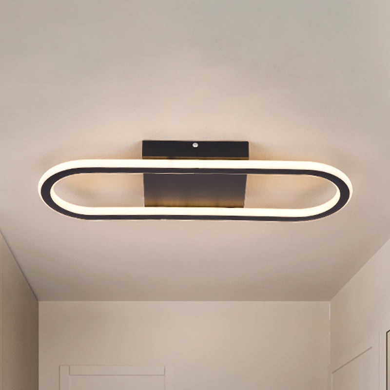 15"/19" L Metal Ellipse Flush Light Simplicity Black/White LED Ceiling Mounted Fixture, White/Warm Light Clearhalo 'Ceiling Lights' 'Close To Ceiling Lights' 'Close to ceiling' 'Flush mount' Lighting' 983154