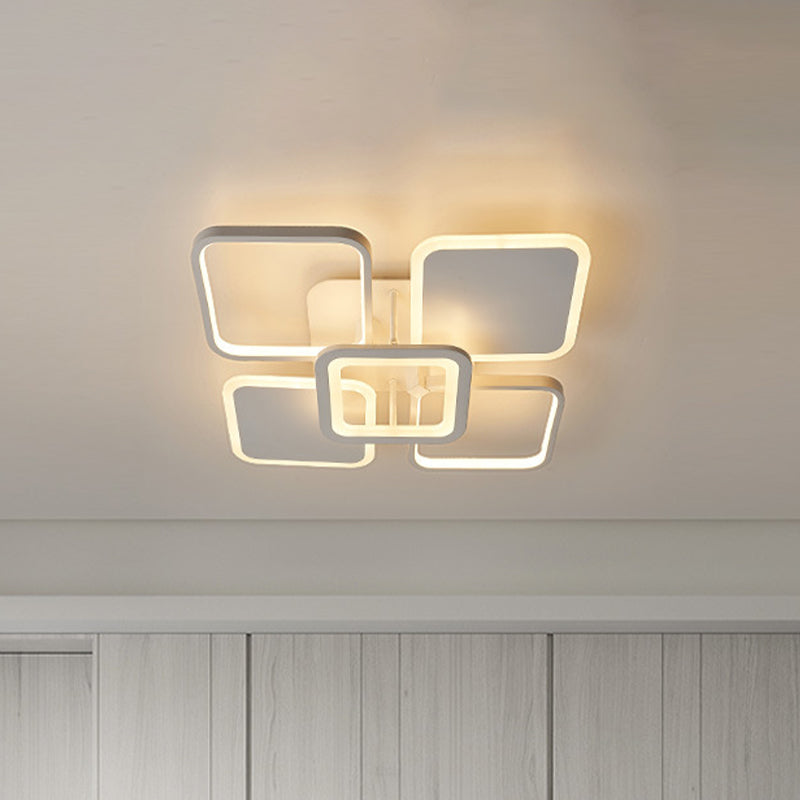 Metal Square/Diamond Semi Mount Lighting Nordic LED White Close to Ceiling Lamp for Dorm in White/Warm Light - White - Clearhalo - 'Ceiling Lights' - 'Close To Ceiling Lights' - 'Close to ceiling' - 'Semi-flushmount' - Lighting' - 983181