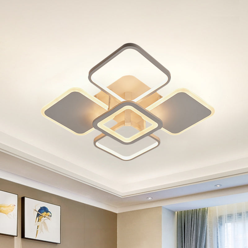 Metal Square/Diamond Semi Mount Lighting Nordic LED White Close to Ceiling Lamp for Dorm in White/Warm Light - Clearhalo - 'Ceiling Lights' - 'Close To Ceiling Lights' - 'Close to ceiling' - 'Semi-flushmount' - Lighting' - 983182