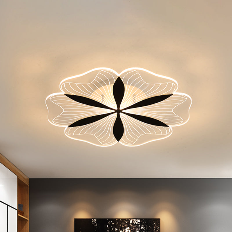 Black Floral Shaped Flush Mount Minimal Metal LED Ceiling Light Fixture in White/Warm Light for Bedroom - Black - Clearhalo - 'Ceiling Lights' - 'Close To Ceiling Lights' - 'Close to ceiling' - 'Flush mount' - Lighting' - 983185
