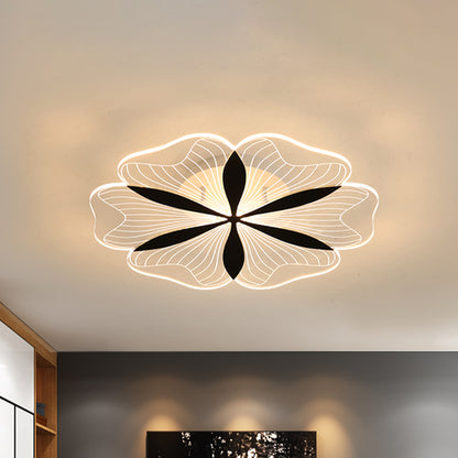 Black Floral Shaped Flush Mount Minimal Metal LED Ceiling Light Fixture in White/Warm Light for Bedroom Black Clearhalo 'Ceiling Lights' 'Close To Ceiling Lights' 'Close to ceiling' 'Flush mount' Lighting' 983185