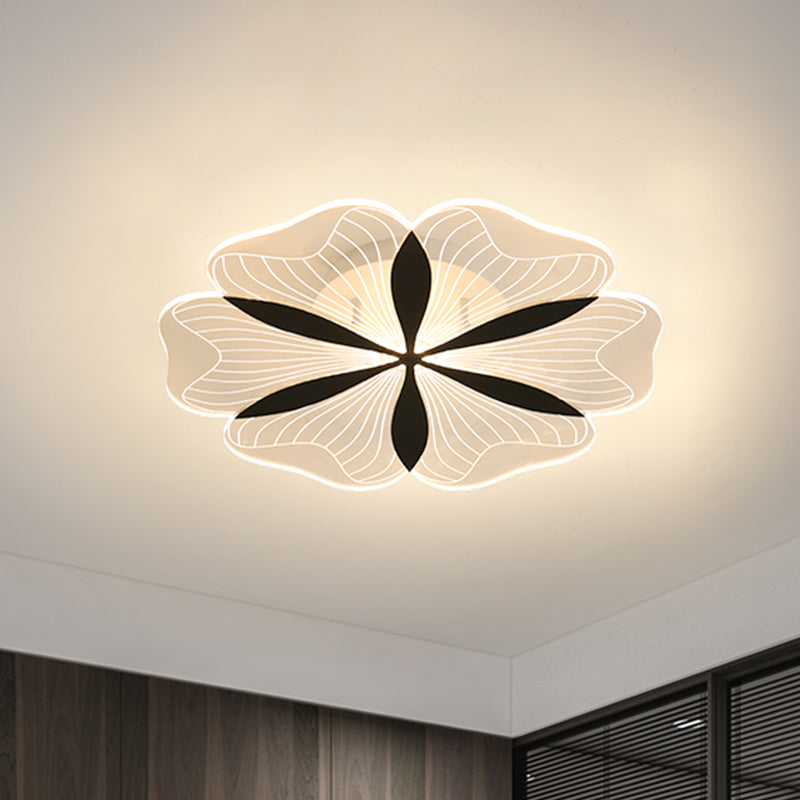 Black Floral Shaped Flush Mount Minimal Metal LED Ceiling Light Fixture in White/Warm Light for Bedroom - Clearhalo - 'Ceiling Lights' - 'Close To Ceiling Lights' - 'Close to ceiling' - 'Flush mount' - Lighting' - 983186