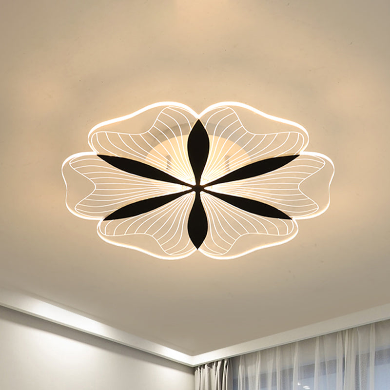 Flower-Like Flush Light Nordic Metal LED Bedroom Ceiling Flush Mount in Black, White/Warm Light