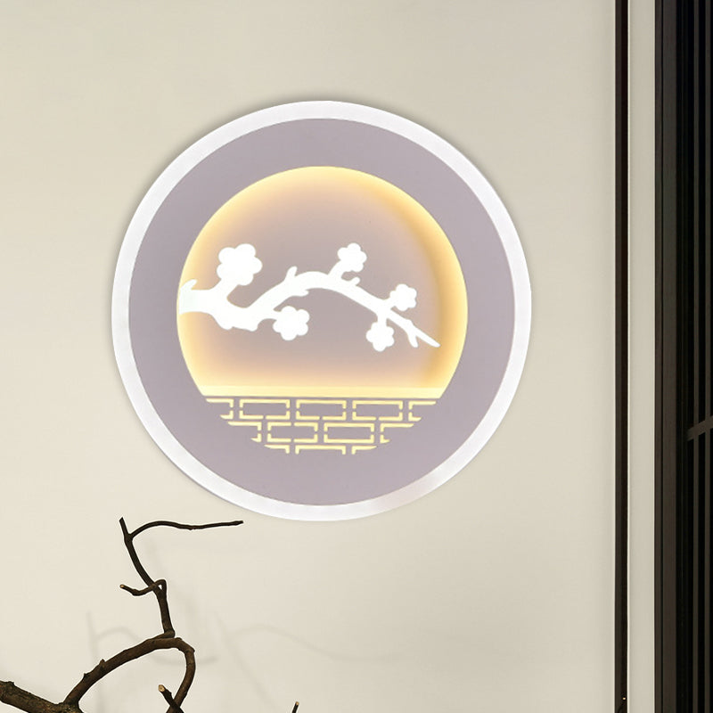 Simplicity Circle Sconce Light with Sailboat/Tree Pattern Acrylic Study Room LED Wall Lighting Fixture in White Clearhalo 'Cast Iron' 'Glass' 'Industrial' 'Modern wall lights' 'Modern' 'Tiffany' 'Traditional wall lights' 'Wall Lamps & Sconces' 'Wall Lights' Lighting' 983250