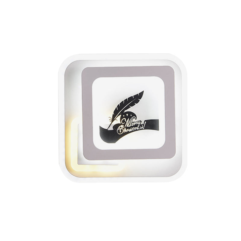 Acrylic Square Sconce Light Fixture Simplicity LED White Wall Lamp with Deer/Feather Pattern for Living Room Clearhalo 'Cast Iron' 'Glass' 'Industrial' 'Modern wall lights' 'Modern' 'Tiffany' 'Traditional wall lights' 'Wall Lamps & Sconces' 'Wall Lights' Lighting' 983256