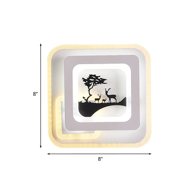 Acrylic Square Sconce Light Fixture Simplicity LED White Wall Lamp with Deer/Feather Pattern for Living Room Clearhalo 'Cast Iron' 'Glass' 'Industrial' 'Modern wall lights' 'Modern' 'Tiffany' 'Traditional wall lights' 'Wall Lamps & Sconces' 'Wall Lights' Lighting' 983262