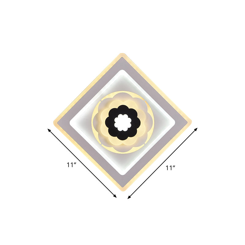 Rhombus Sconce Light Fixture Minimal Acrylic Study Room LED Wall Mount Lighting with Bloom Pattern in White and Black Clearhalo 'Cast Iron' 'Glass' 'Industrial' 'Modern wall lights' 'Modern' 'Tiffany' 'Traditional wall lights' 'Wall Lamps & Sconces' 'Wall Lights' Lighting' 983274