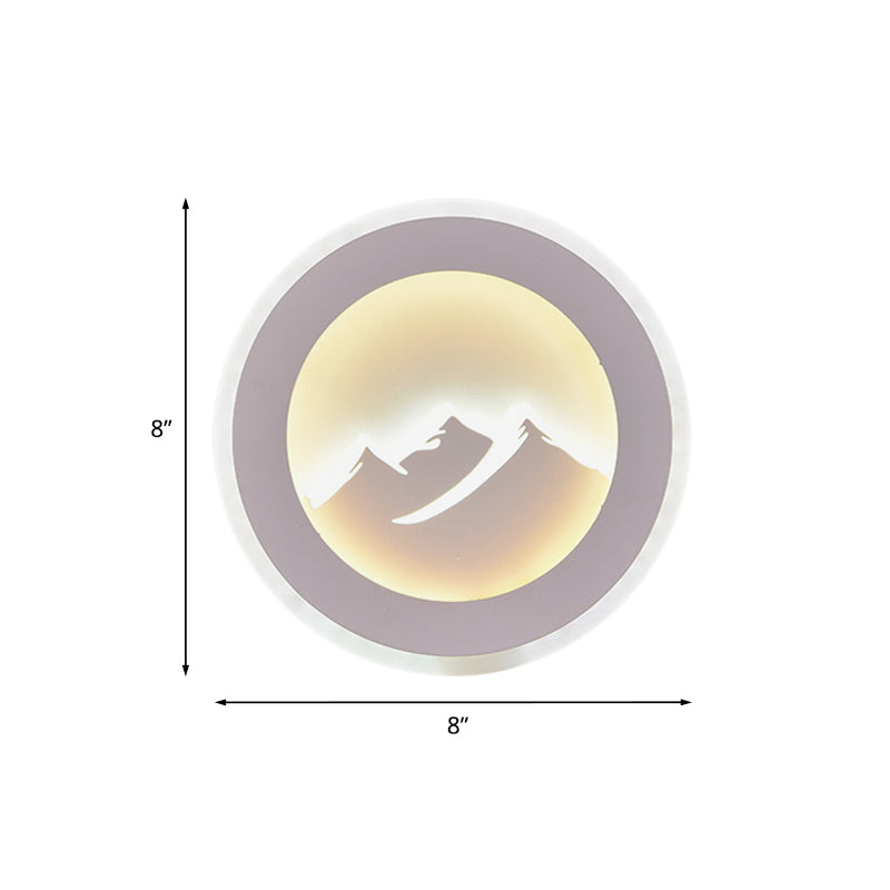 Contemporary Round Wall Lighting Fixture Acrylic LED Bedroom Sconce Light with Mountain Pattern in White Clearhalo 'Cast Iron' 'Glass' 'Industrial' 'Modern wall lights' 'Modern' 'Tiffany' 'Traditional wall lights' 'Wall Lamps & Sconces' 'Wall Lights' Lighting' 983278