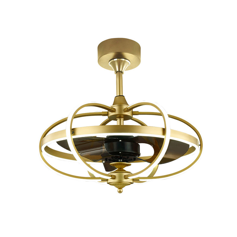 Silver/White/Gold Oval Cage Semi Flush Mount Simplicity LED Silicone Hanging Fan Light with 3 Brown Blades, 19.5" H Clearhalo 'Ceiling Fans with Lights' 'Ceiling Fans' 'Modern Ceiling Fans' 'Modern' Lighting' 983312