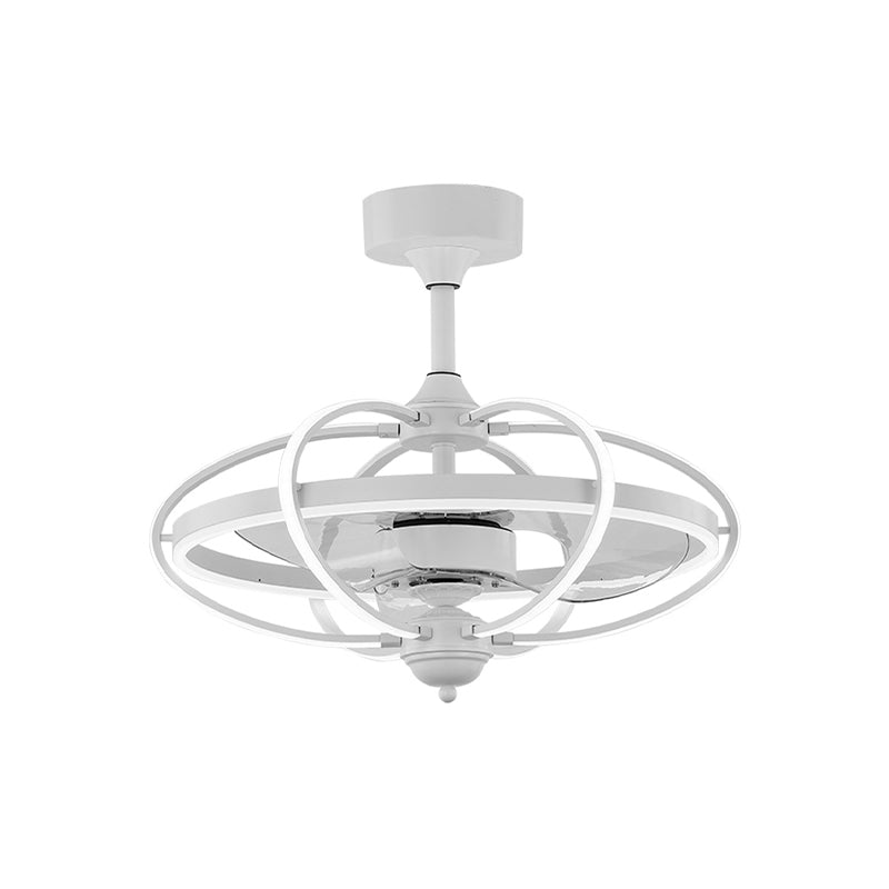 Silver/White/Gold Oval Cage Semi Flush Mount Simplicity LED Silicone Hanging Fan Light with 3 Brown Blades, 19.5" H Clearhalo 'Ceiling Fans with Lights' 'Ceiling Fans' 'Modern Ceiling Fans' 'Modern' Lighting' 983320