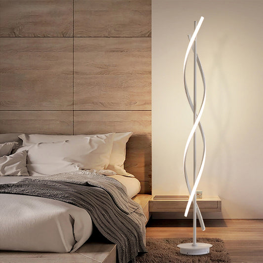 Acrylic Spiral Linear Standing Floor Lighting Simplicity LED White Floor Reading Lamp for Bedroom White A Clearhalo 'Floor Lamps' 'Lamps' Lighting' 983361