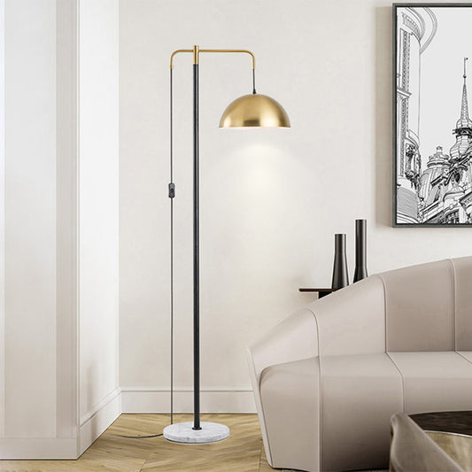 Domed Metal Shade Reading Floor Light Post Modern 1 Head Gold Finish Floor Lamp with Right Angle Arm Clearhalo 'Floor Lamps' 'Lamps' Lighting' 983392