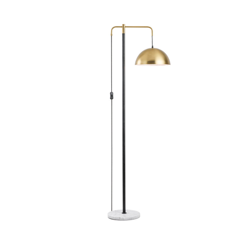 Domed Metal Shade Reading Floor Light Post Modern 1 Head Gold Finish Floor Lamp with Right Angle Arm Clearhalo 'Floor Lamps' 'Lamps' Lighting' 983393