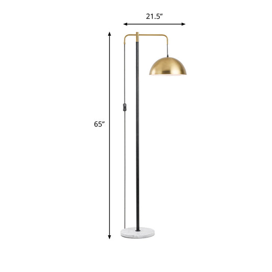 Domed Metal Shade Reading Floor Light Post Modern 1 Head Gold Finish Floor Lamp with Right Angle Arm Clearhalo 'Floor Lamps' 'Lamps' Lighting' 983394
