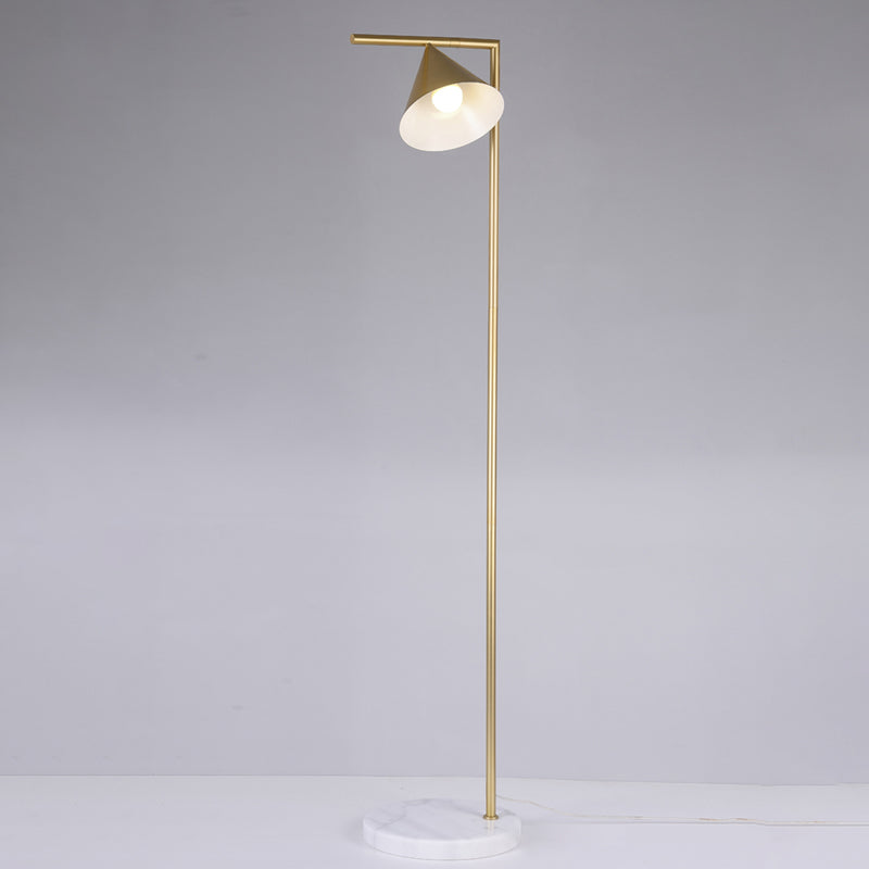 Conical Shade Standing Floor Light Simple Metal 1 Light Black/Gold Finish Stand Up Lamp with Right Angle Arm Clearhalo 'Floor Lamps' 'Lamps' Lighting' 983404
