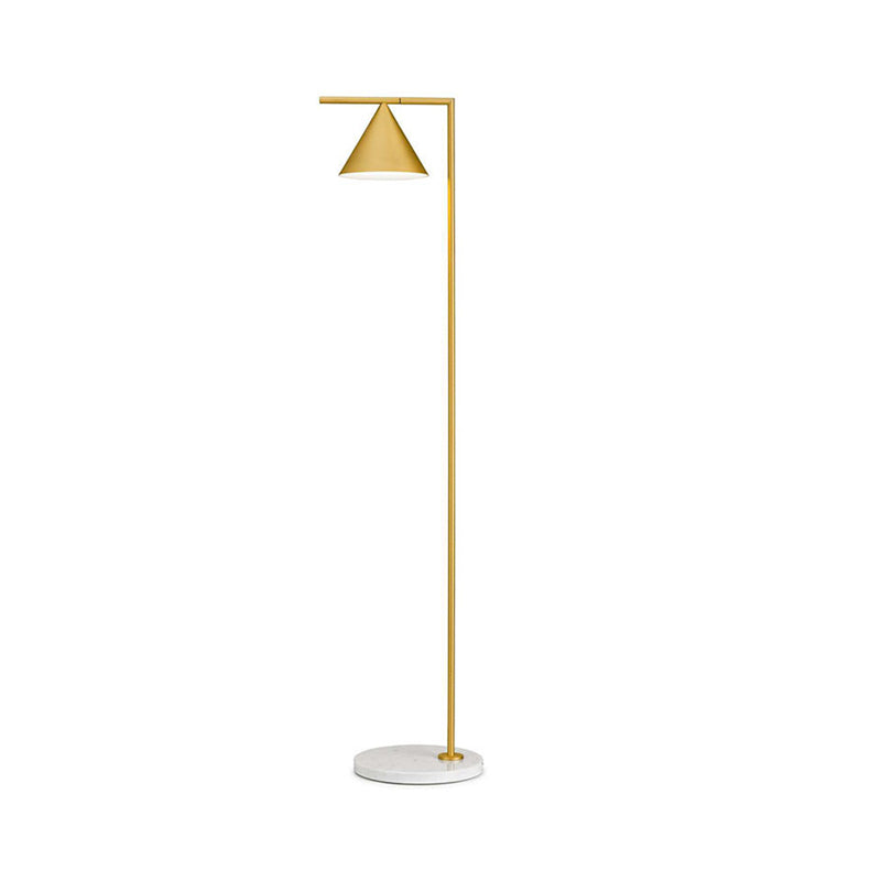 Conical Shade Standing Floor Light Simple Metal 1 Light Black/Gold Finish Stand Up Lamp with Right Angle Arm Clearhalo 'Floor Lamps' 'Lamps' Lighting' 983405