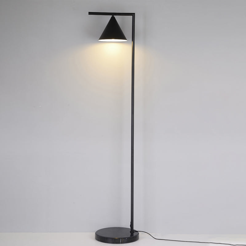 Conical Shade Standing Floor Light Simple Metal 1 Light Black/Gold Finish Stand Up Lamp with Right Angle Arm Clearhalo 'Floor Lamps' 'Lamps' Lighting' 983409