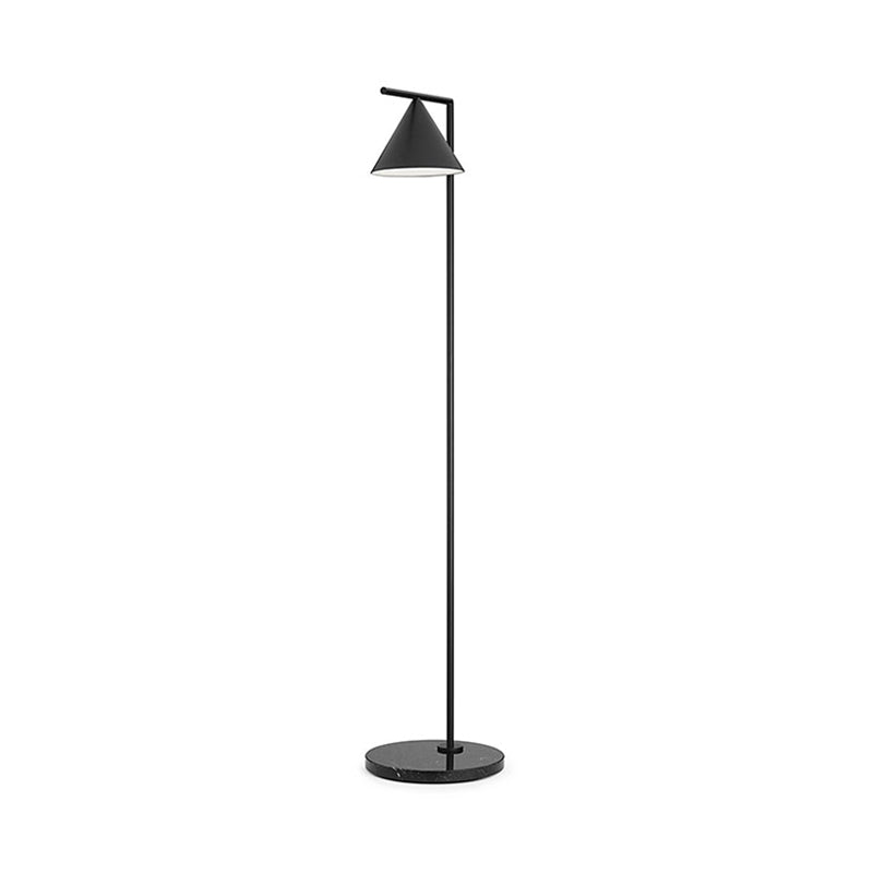 Conical Shade Standing Floor Light Simple Metal 1 Light Black/Gold Finish Stand Up Lamp with Right Angle Arm Clearhalo 'Floor Lamps' 'Lamps' Lighting' 983410