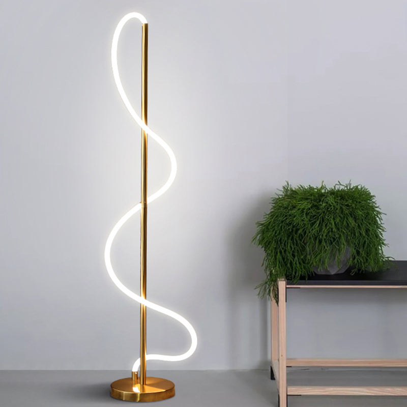 Metallic Spiral Line Reading Floor Light Modernist LED Stand Up Lamp in Gold for Study Room Gold Clearhalo 'Floor Lamps' 'Lamps' Lighting' 983419