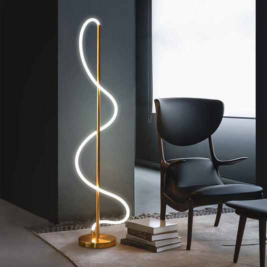 Metallic Spiral Line Reading Floor Light Modernist LED Stand Up Lamp in Gold for Study Room Clearhalo 'Floor Lamps' 'Lamps' Lighting' 983420