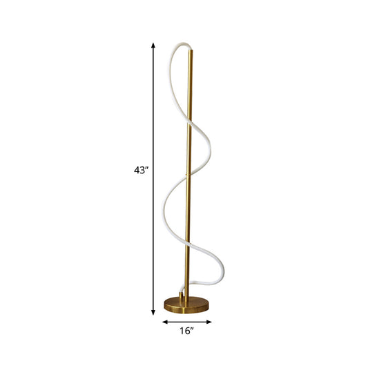 Metallic Spiral Line Reading Floor Light Modernist LED Stand Up Lamp in Gold for Study Room Clearhalo 'Floor Lamps' 'Lamps' Lighting' 983422