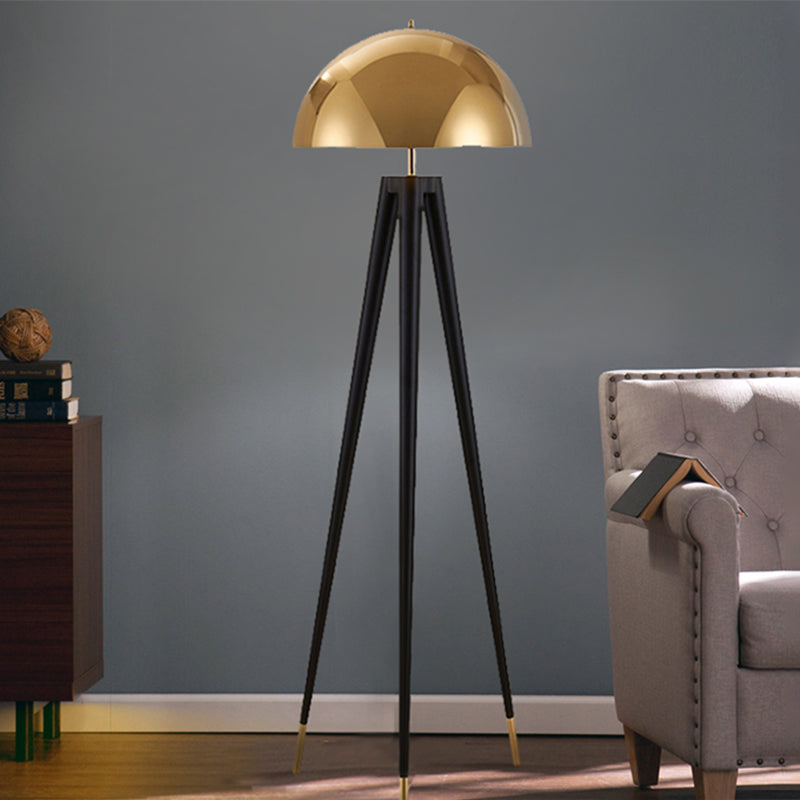 Mid Century Semicircle Stand Up Lamp Metal 1 Bulb Living Room Tripod Floor Light in Black and Gold Gold Clearhalo 'Floor Lamps' 'Lamps' Lighting' 983431