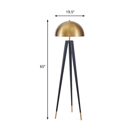 Mid Century Semicircle Stand Up Lamp Metal 1 Bulb Living Room Tripod Floor Light in Black and Gold Clearhalo 'Floor Lamps' 'Lamps' Lighting' 983434