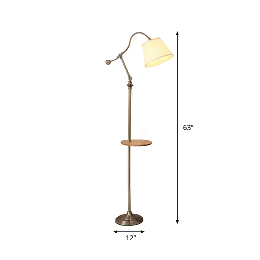 Bronze Swing Arm Stand Up Light Modern 1-Head Metallic Floor Table Lamp with Barrel Plated Fabric Shade Clearhalo 'Floor Lamps' 'Lamps' Lighting' 983466