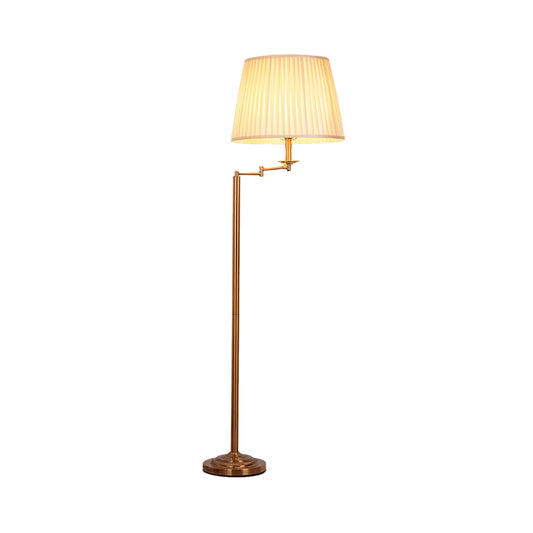 Drum Shade Floor Standing Light Post Modern Plated Fabric Single Brass Finish Adjustable Floor Lamp Clearhalo 'Floor Lamps' 'Lamps' Lighting' 983469