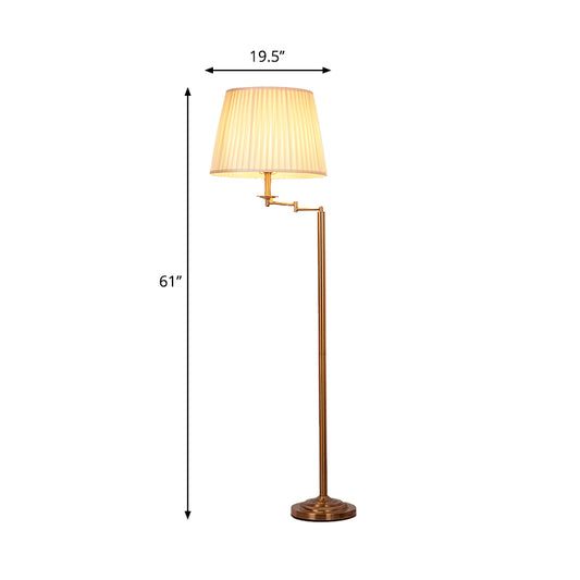 Drum Shade Floor Standing Light Post Modern Plated Fabric Single Brass Finish Adjustable Floor Lamp Clearhalo 'Floor Lamps' 'Lamps' Lighting' 983470