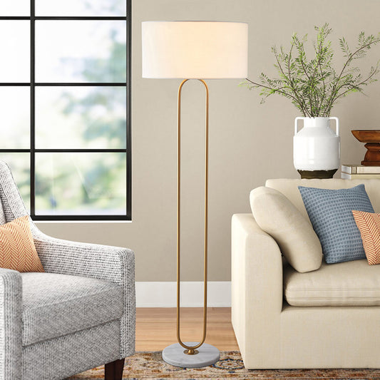 Drum Fabric Shade Stand Up Lamp Modernist Single Light Beige/Flaxen Reading Floor Light for Living Room Beige Clearhalo 'Floor Lamps' 'Lamps' Lighting' 983471